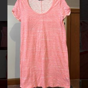 Gap Neon Double Pink Stripe Rolled Cuff T-Shirt Dress